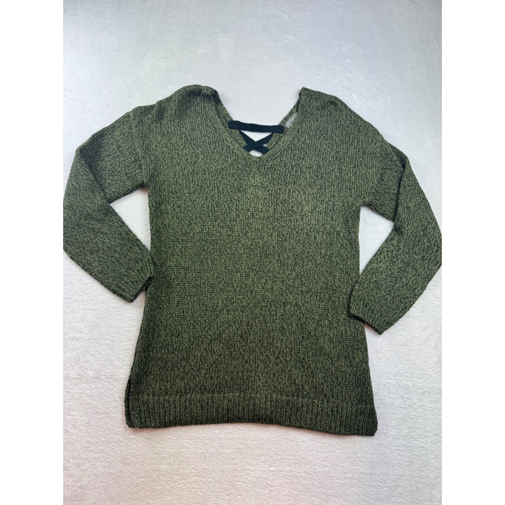 Cupcake Clothing Ltd Womens Medium Olive Green Lace Up Back V-Neck Knit Sweater